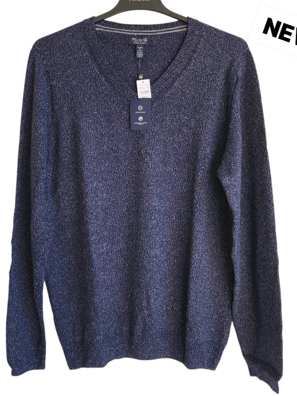 3XLT Sweater Blue Flecked Mens New Jos A Bank Cotton Wool Blend V Neck Navy Tall